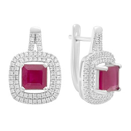 Срібні сережки з рубіном 6.342ct, фіанітами