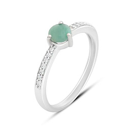 Silver ring with a 0.689-carat emerald and cubic zirconia