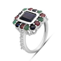 Silver ring with 1.917ct sapphire, emerald, ruby
