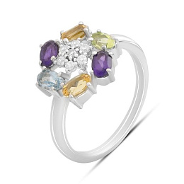 Silver ring with amethyst 1.577ct, citrine, chrysolite, topaz