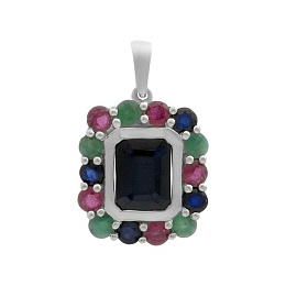 Серебряная подвеска с сапфиром 0.882ct, изумрудом, рубином
