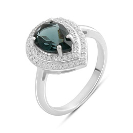 Серебряное кольцо с топазом Лондон Блю 2.203ct, фианитами