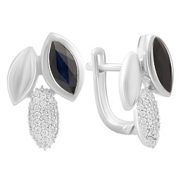 Серебряные серьги с сапфиром 3.326ct, фианитами