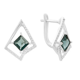 Silver earrings with London Blue topaz 2.369ct, cubic zirconia