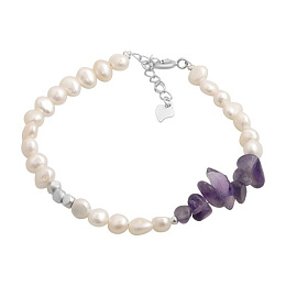 Silver bracelet with amethyst, baroque pearls