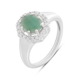 Silver ring with emerald, fianites