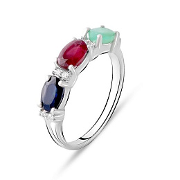 Silver ring with 1.853ct sapphire, emerald, ruby