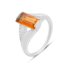 Sterling silver ring with gold quartz 2.783ct, phianites