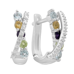 Срібні сережки з аметистом 1.553ct, цитрином, хризолітом, топазом