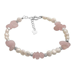 Silver bracelet with quartz, baroque pearls