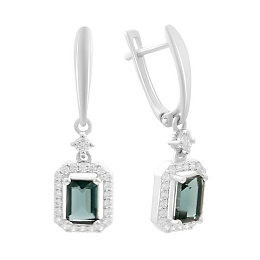 Silver earrings with London Blue topaz 2.761ct, cubic zirconia