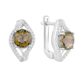 Срібні сережки з цитрином nano 4.9ct, фіанітами