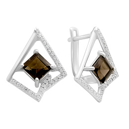 Silver earrings with smoky quartz (2.694 ct) and cubic zirconia