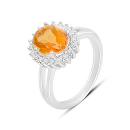 Серебряное кольцо с золотим кварцем, фианитами