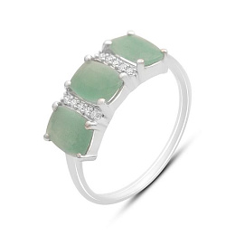 Срібна каблучка зі смарагдом, фіанітами