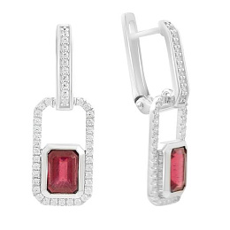 Серебряные серьги с рубином 3.626ct, фианитами