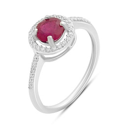Срібне кільце з рубіном, фіанітами