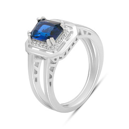 Серебряное кольцо с сапфиром nano 1.342ct, фианитами