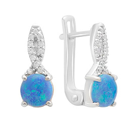 Серебряные серьги с опалом, фианитами
