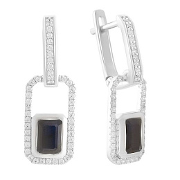 Срібні сережки з сапфіром 3.321ct, фіанітами