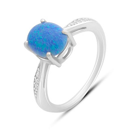 Silver ring with a 0.975-carat opal and cubic zirconia