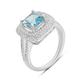 Silver ring with topaz 3.289ct, cubic zirconia