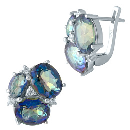 Silver earrings with a 5.268-carat mystic topaz