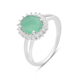 Silver ring with a 2.836-carat emerald and cubic zirconia