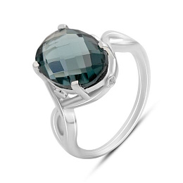 Silver ring with topaz London Blue 5.043ct, phianites