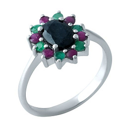 Silver ring with 1.292ct emerald, sapphire, ruby