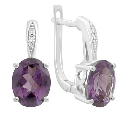 Срібні сережки з александритом та фіанітами