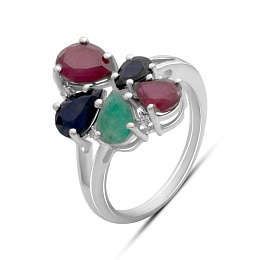 Silver ring with 1.917ct sapphire, emerald, ruby