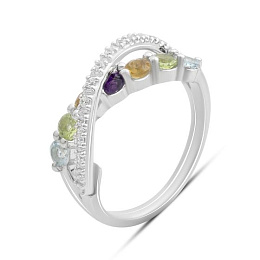 Серебряное кольцо с аметистом 1.117ct, цитрином, хризолітом, топазом