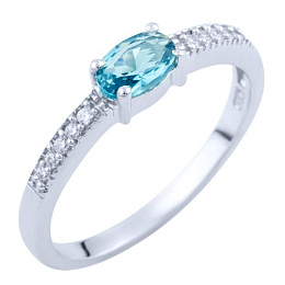 Серебряное кольцо с топазом Лондон Блю 0.418ct, фианитами