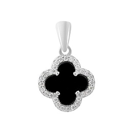 Sterling silver pendant with onyx, fianites