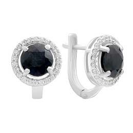 Срібні сережки з сапфіром 5.916ct, фіанітами