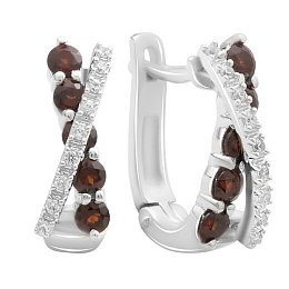 Серебряные серьги с гранатом 1.556ct, фианитами