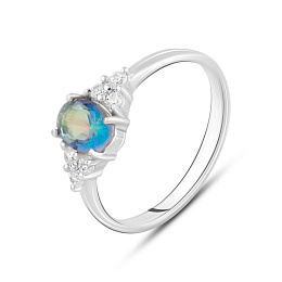 Silver ring with a mystic topaz and cubic zirconia