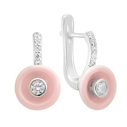 Silver earrings with cubic zirconia and ceramic