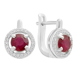 Silver earrings with ruby 2.672ct, cubic zirconia